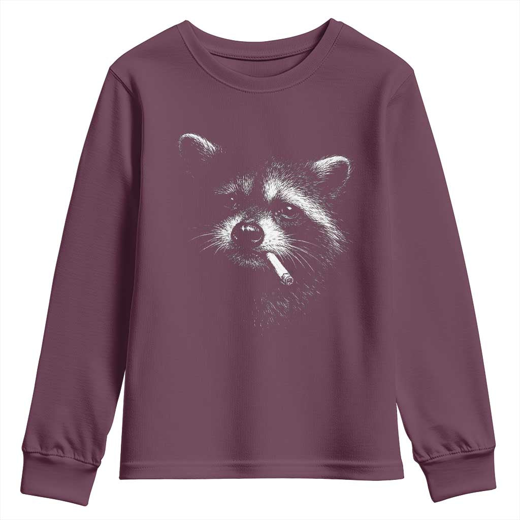 Funny Raccoon Smoking Cigarette Meme Youth Sweatshirt Trash Panda Face Y2K Graphic TS11 Maroon Print Your Wear