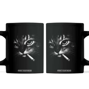 Funny Cat Smoking Cigarette Meme Coffee Mug Cat Face Y2K Graphic TS11 Black Print Your Wear