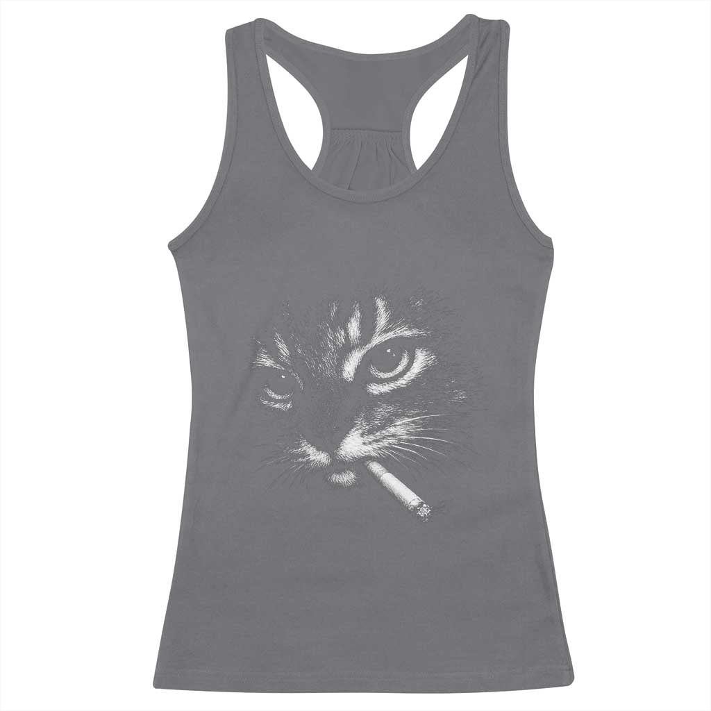 Funny Cat Smoking Cigarette Meme Racerback Tank Top Cat Face Y2K Graphic TS11 Charcoal Print Your Wear
