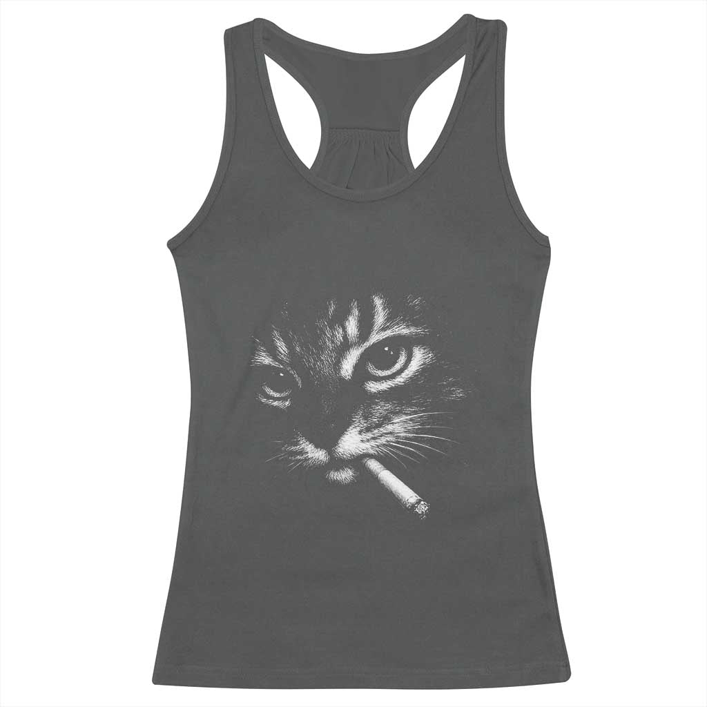 Funny Cat Smoking Cigarette Meme Racerback Tank Top Cat Face Y2K Graphic TS11 Dark Heather Print Your Wear