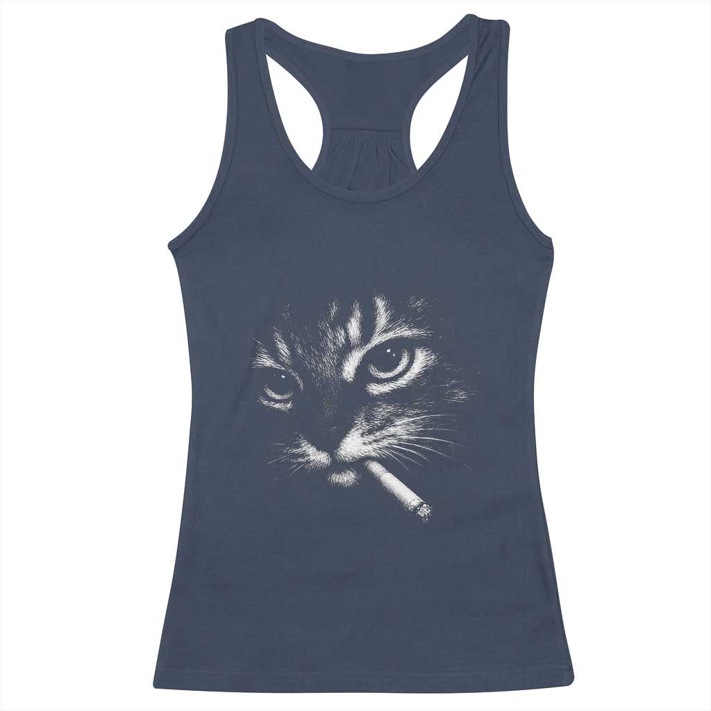 Funny Cat Smoking Cigarette Meme Racerback Tank Top Cat Face Y2K Graphic TS11 Navy Print Your Wear