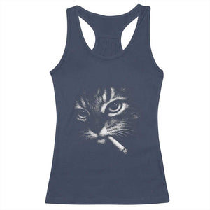 Funny Cat Smoking Cigarette Meme Racerback Tank Top Cat Face Y2K Graphic TS11 Navy Print Your Wear