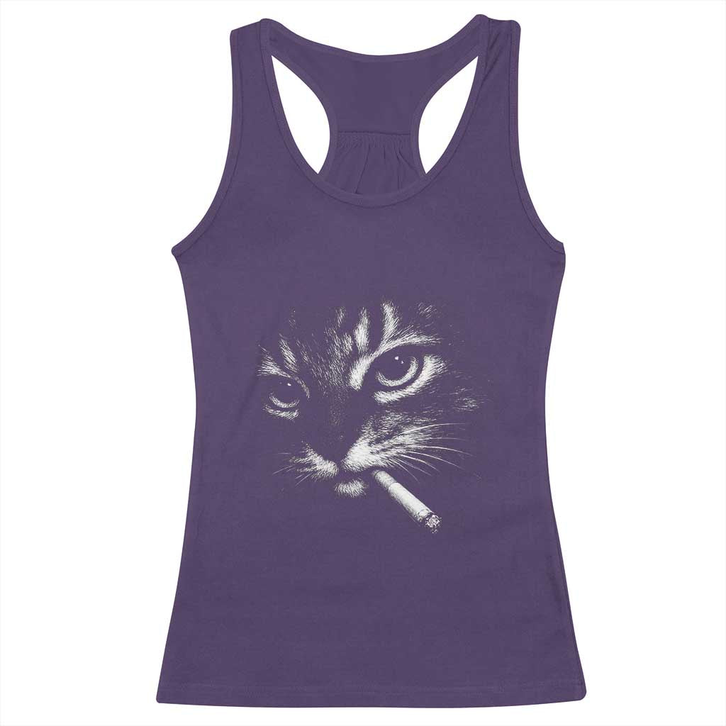 Funny Cat Smoking Cigarette Meme Racerback Tank Top Cat Face Y2K Graphic TS11 Purple Print Your Wear