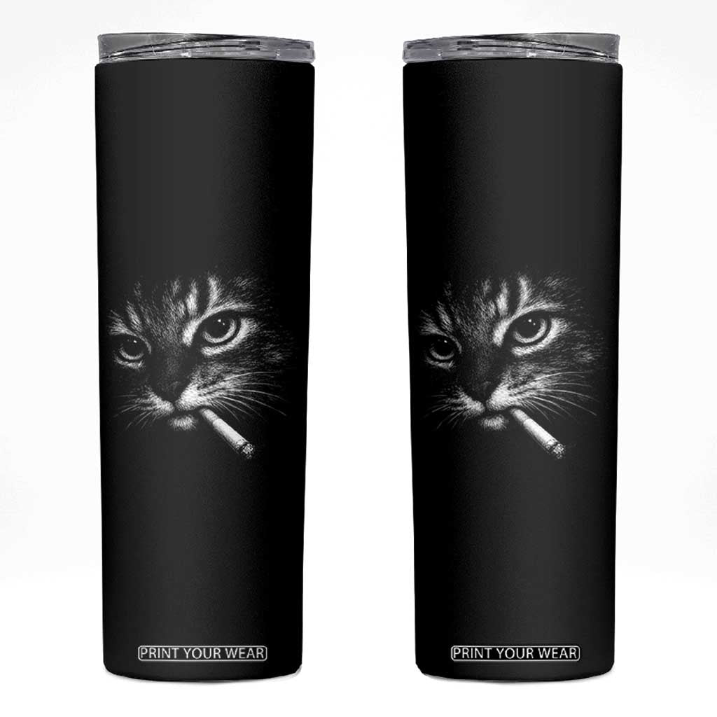 Funny Cat Smoking Cigarette Meme Skinny Tumbler Cat Face Y2K Graphic TS11 Black Print Your Wear