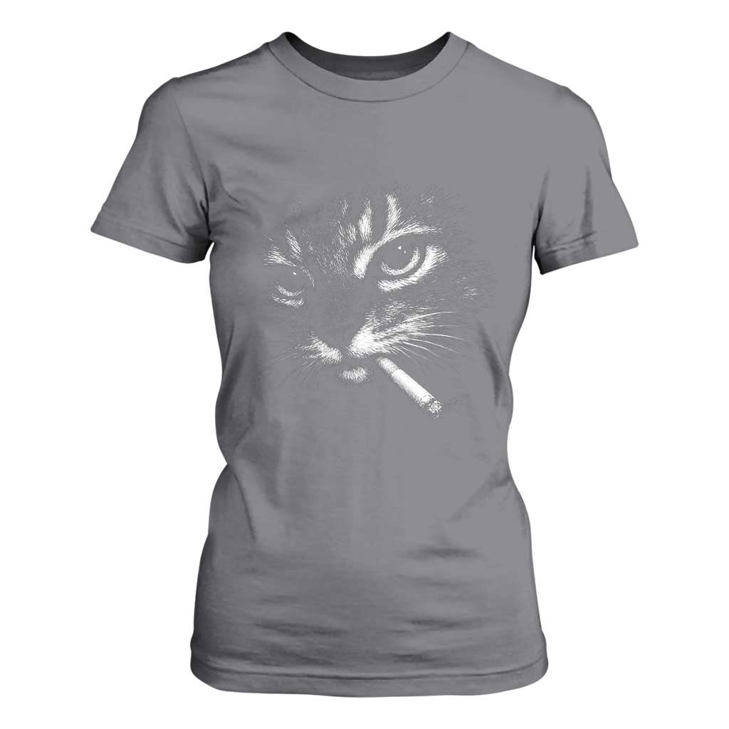 Funny Cat Smoking Cigarette Meme T Shirt For Women Cat Face Y2K Graphic TS11 Charcoal Print Your Wear