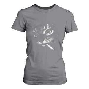 Funny Cat Smoking Cigarette Meme T Shirt For Women Cat Face Y2K Graphic TS11 Charcoal Print Your Wear