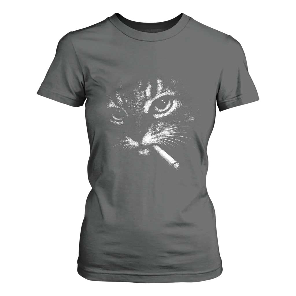 Funny Cat Smoking Cigarette Meme T Shirt For Women Cat Face Y2K Graphic TS11 Dark Heather Print Your Wear