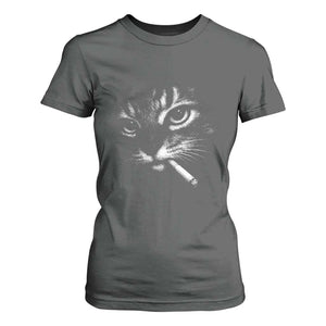 Funny Cat Smoking Cigarette Meme T Shirt For Women Cat Face Y2K Graphic TS11 Dark Heather Print Your Wear