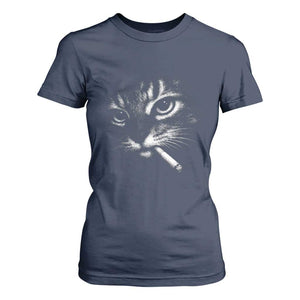 Funny Cat Smoking Cigarette Meme T Shirt For Women Cat Face Y2K Graphic TS11 Navy Print Your Wear