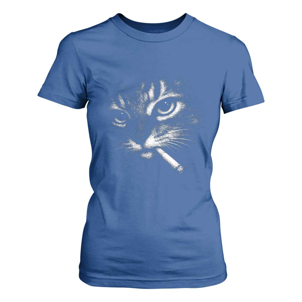 Funny Cat Smoking Cigarette Meme T Shirt For Women Cat Face Y2K Graphic TS11 Royal Blue Print Your Wear