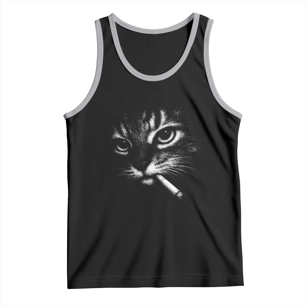 Funny Cat Smoking Cigarette Meme Tank Top Cat Face Y2K Graphic TS11 Black Athletic Heather Print Your Wear