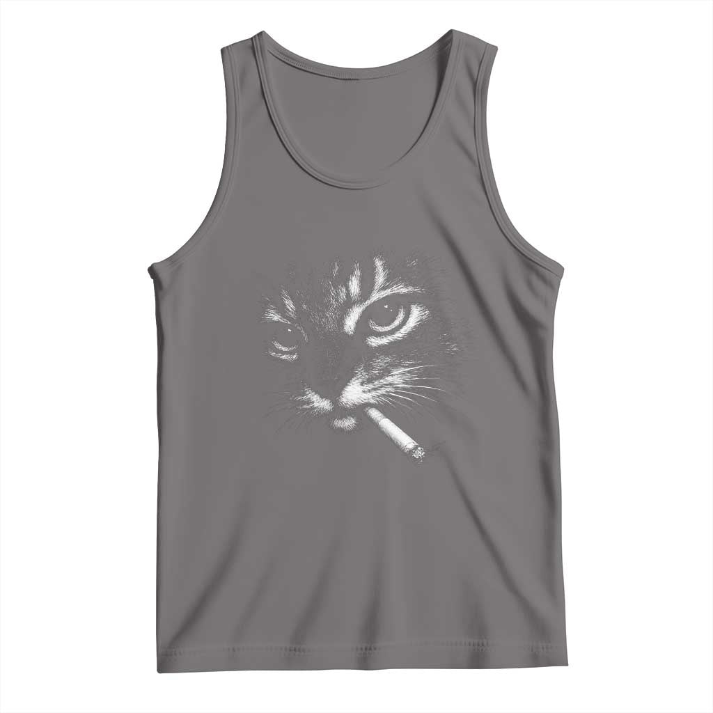 Funny Cat Smoking Cigarette Meme Tank Top Cat Face Y2K Graphic TS11 Deep Heather Print Your Wear