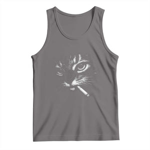 Funny Cat Smoking Cigarette Meme Tank Top Cat Face Y2K Graphic TS11 Deep Heather Print Your Wear