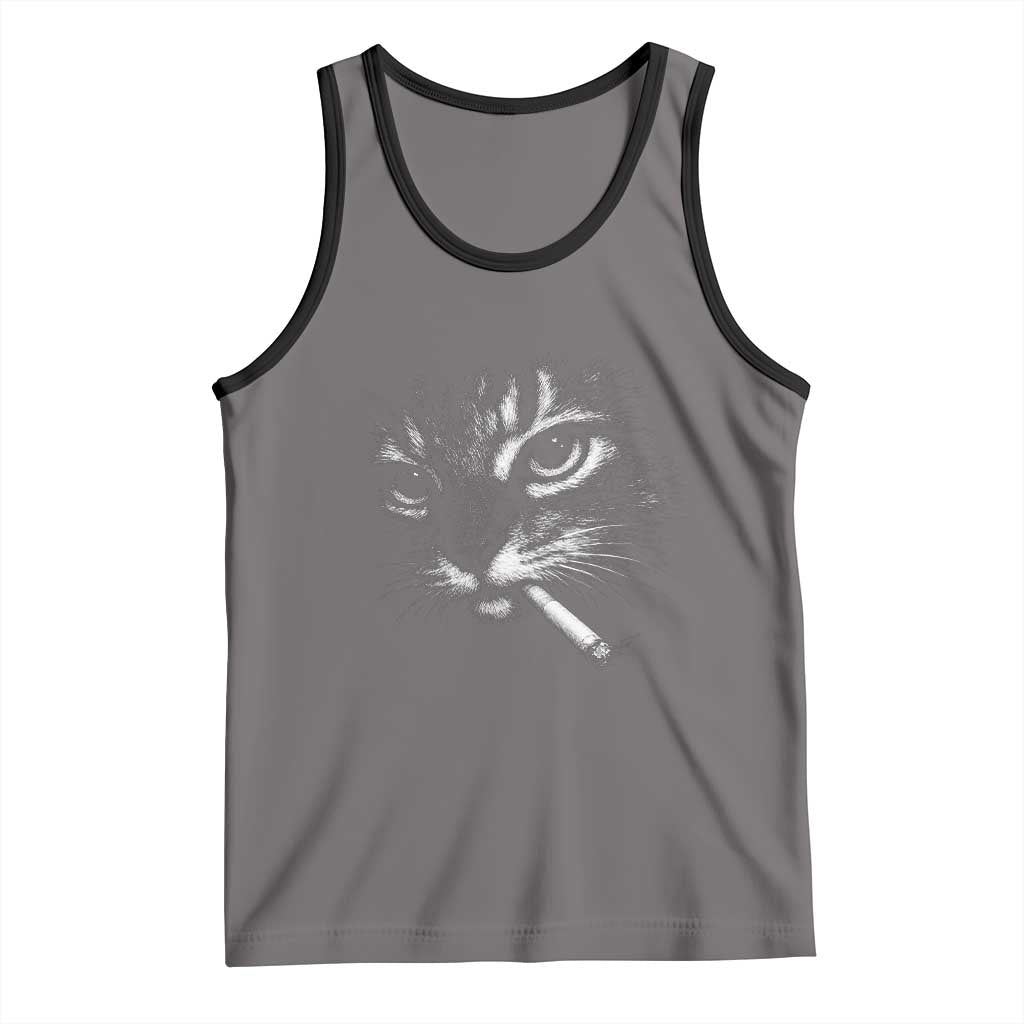 Funny Cat Smoking Cigarette Meme Tank Top Cat Face Y2K Graphic TS11 Deep Heather Black Print Your Wear