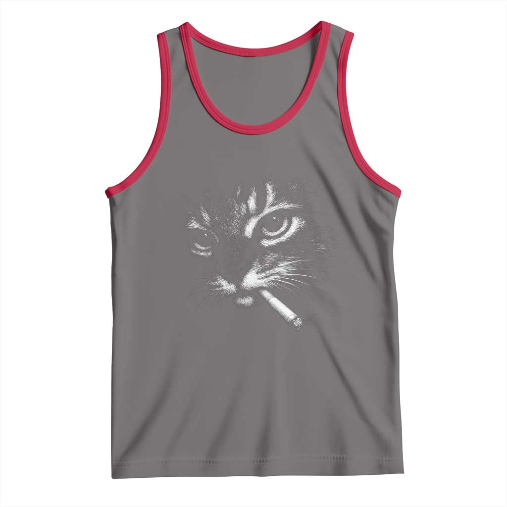 Funny Cat Smoking Cigarette Meme Tank Top Cat Face Y2K Graphic TS11 Deep Heather Red Print Your Wear
