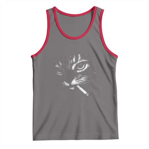 Funny Cat Smoking Cigarette Meme Tank Top Cat Face Y2K Graphic TS11 Deep Heather Red Print Your Wear