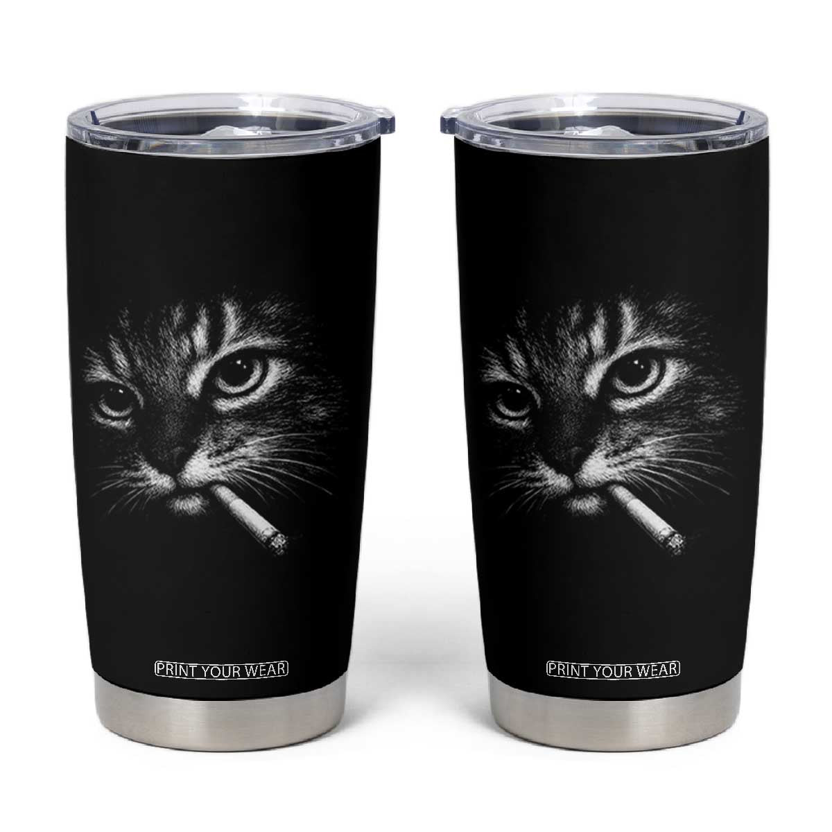 Funny Cat Smoking Cigarette Meme Tumbler Cup Cat Face Y2K Graphic TS11 Black Print Your Wear