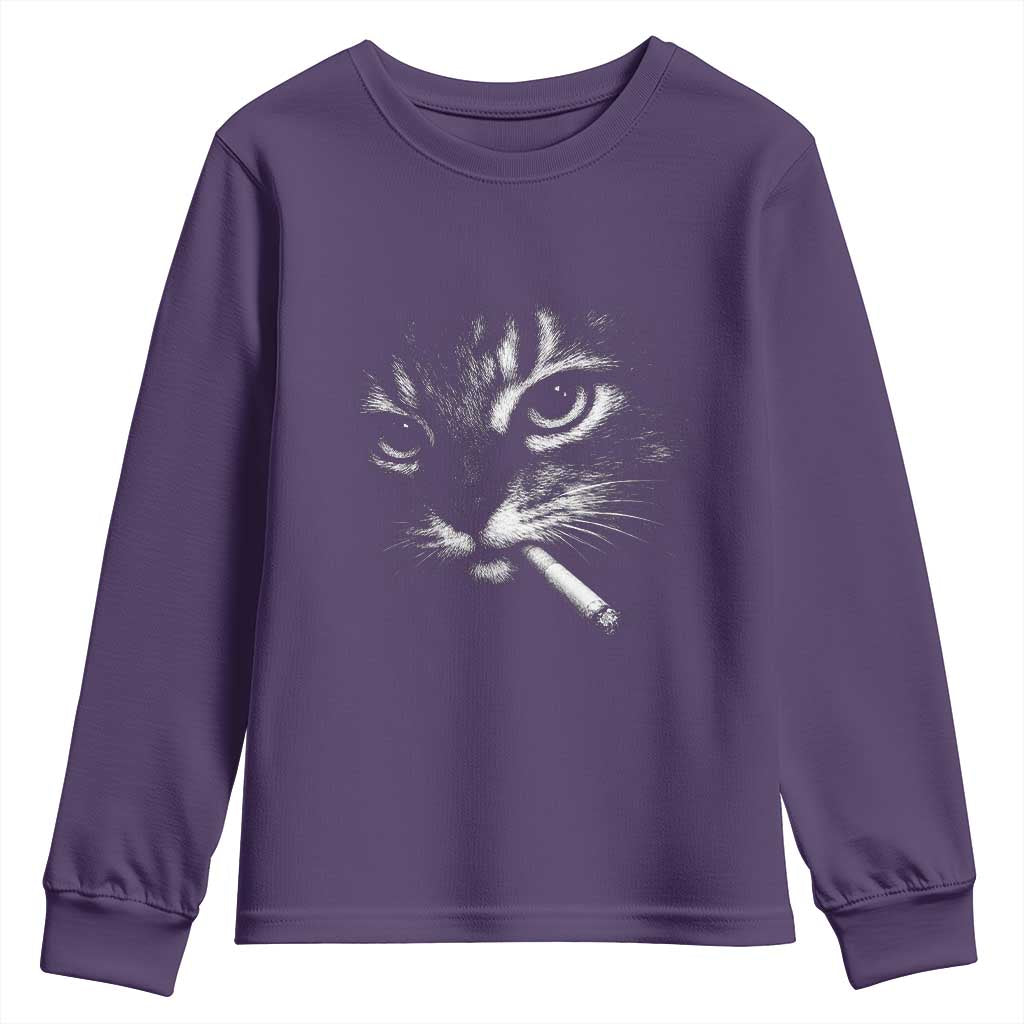 Funny Cat Smoking Cigarette Meme Youth Sweatshirt Cat Face Y2K Graphic TS11 Purple Print Your Wear