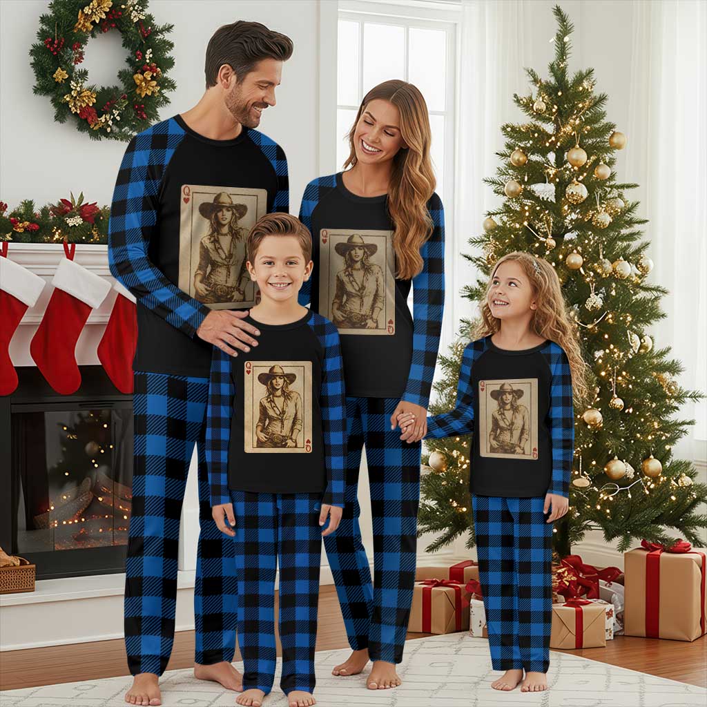 Funny Western Valentine Cowgirl Queen of Hearts Card Plaid Pajama Set TS11 Blue Plaid Print Your Wear