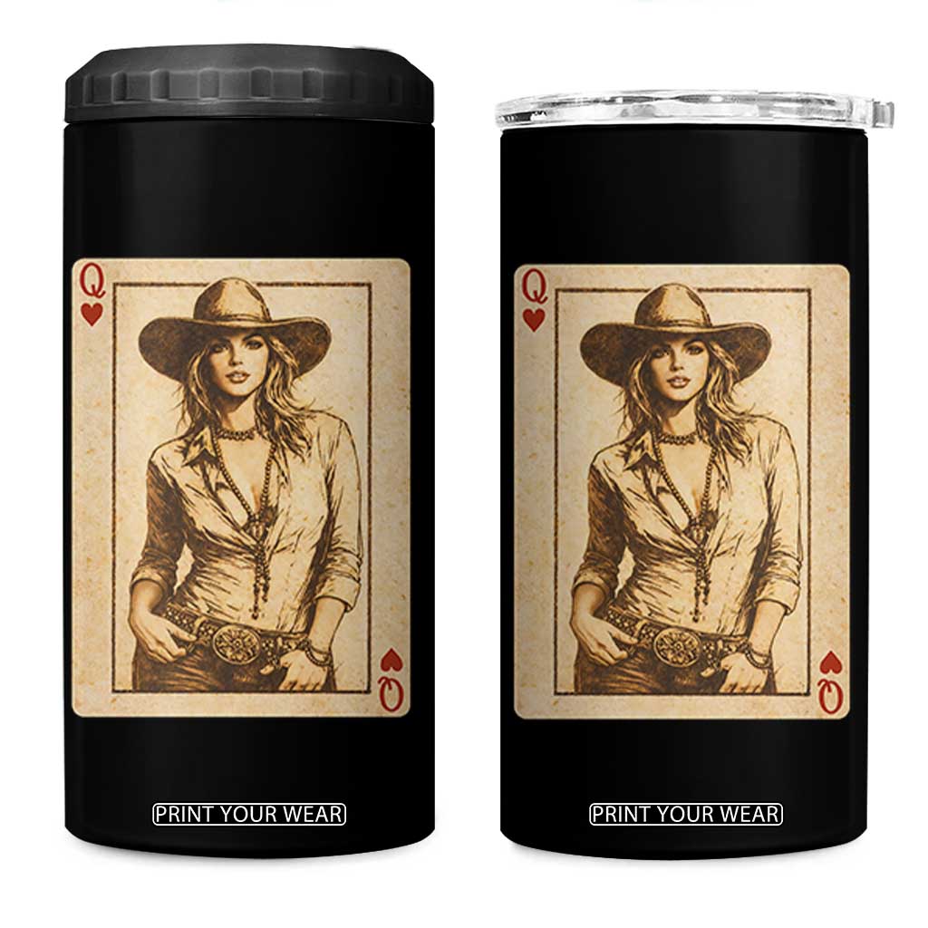 Funny Western Valentine Cowgirl Queen of Hearts Card 4 in 1 Can Cooler Tumbler TS11 One Size: 16 oz Black Print Your Wear