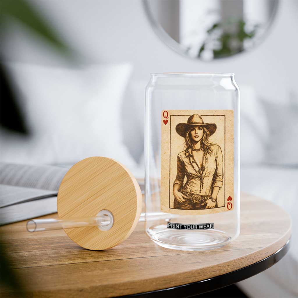 Funny Western Valentine Cowgirl Queen of Hearts Card Glass Can TS11 Print Your Wear