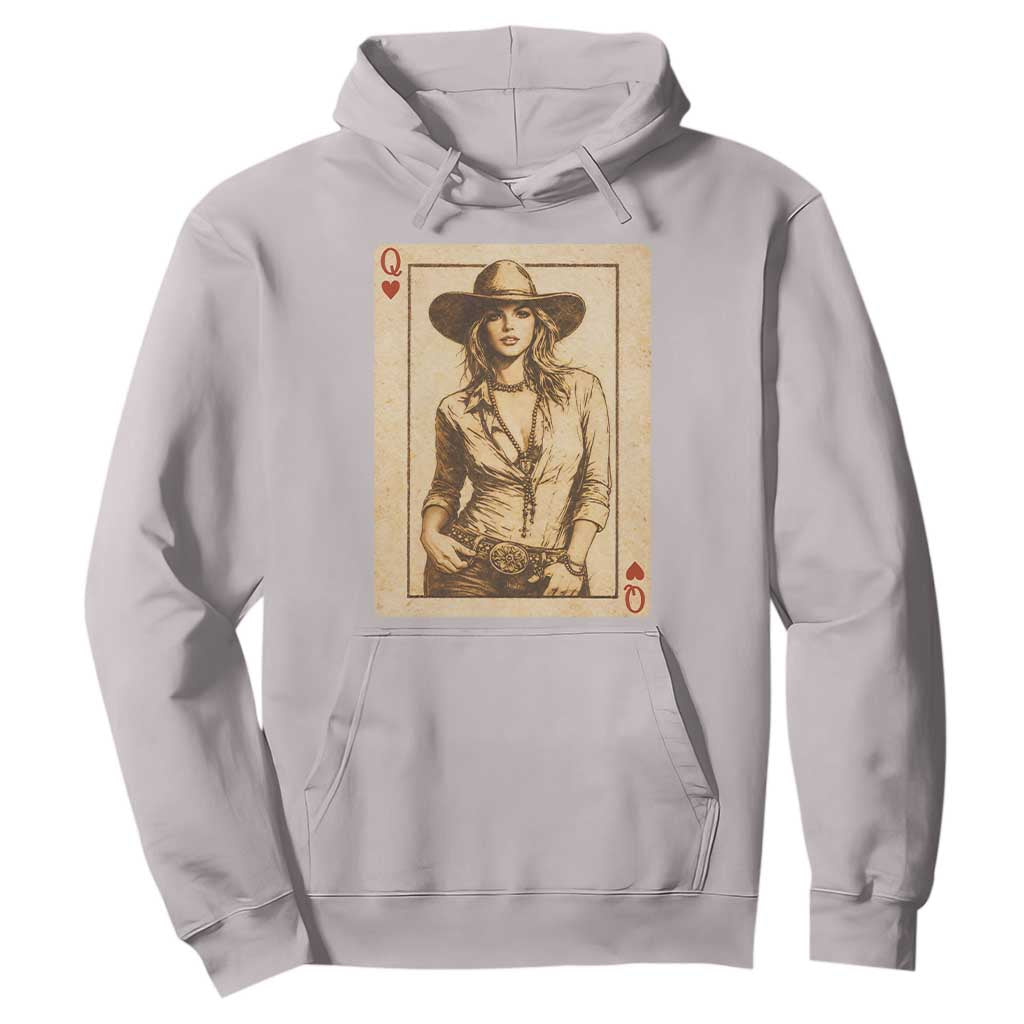 Funny Western Valentine Cowgirl Queen of Hearts Card Hoodie TS11 Ice Gray Print Your Wear