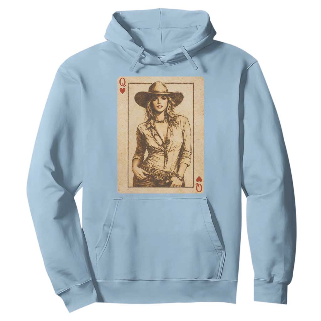 Funny Western Valentine Cowgirl Queen of Hearts Card Hoodie TS11 Light Blue Print Your Wear
