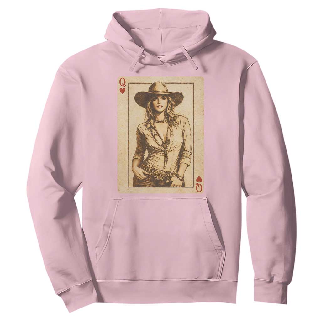 Funny Western Valentine Cowgirl Queen of Hearts Card Hoodie TS11 Light Pink Print Your Wear