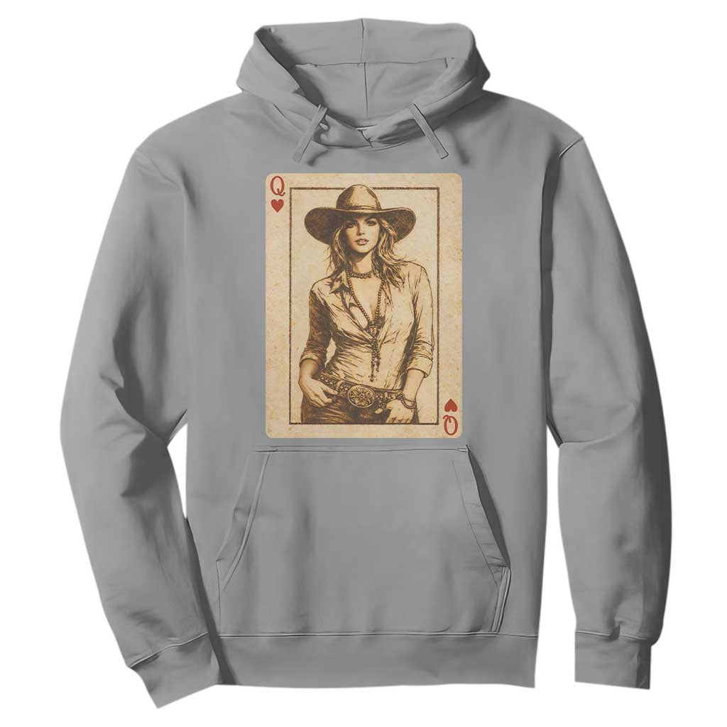 Funny Western Valentine Cowgirl Queen of Hearts Card Hoodie TS11 Sport Gray Print Your Wear