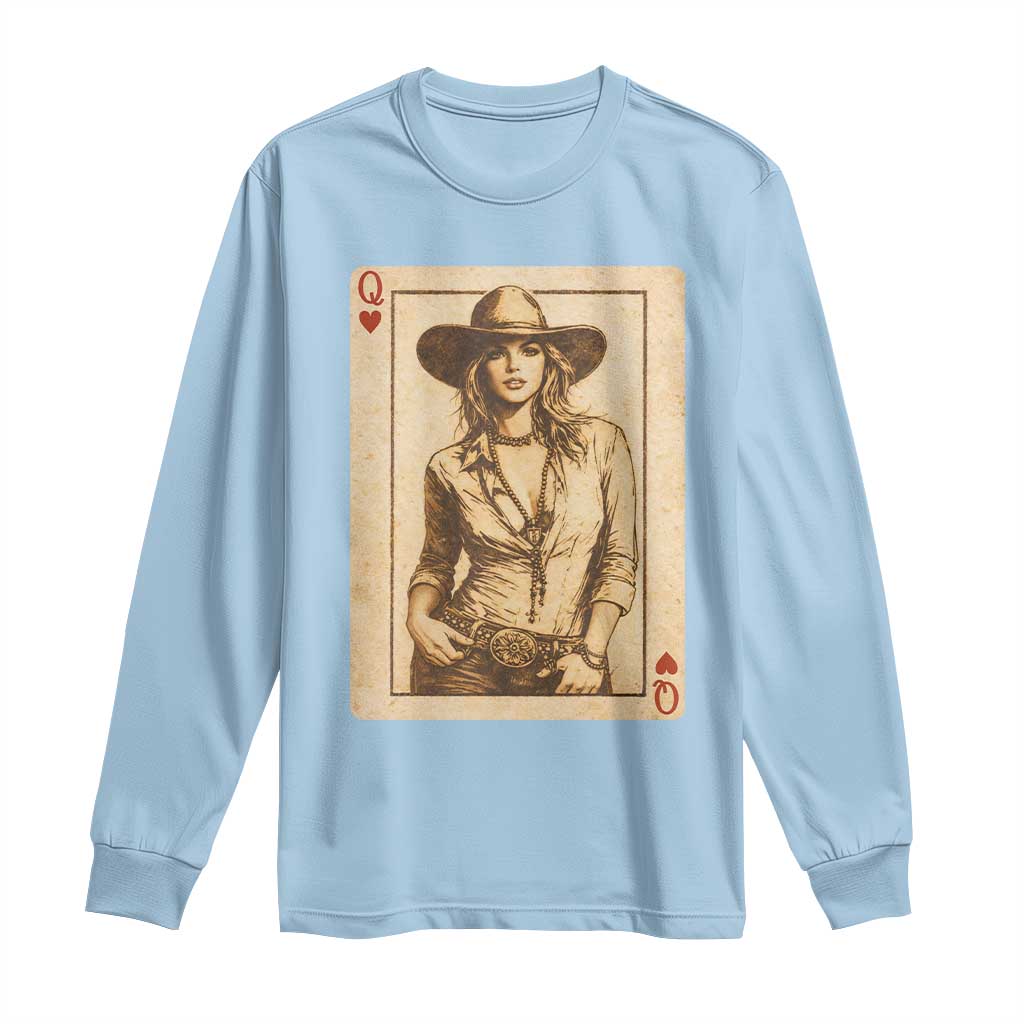 Funny Western Valentine Cowgirl Queen of Hearts Card Long Sleeve Shirt TS11 Light Blue Print Your Wear