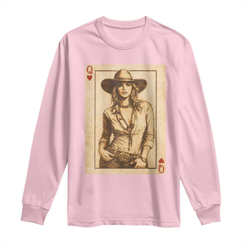 Funny Western Valentine Cowgirl Queen of Hearts Card Long Sleeve Shirt TS11 Light Pink Print Your Wear
