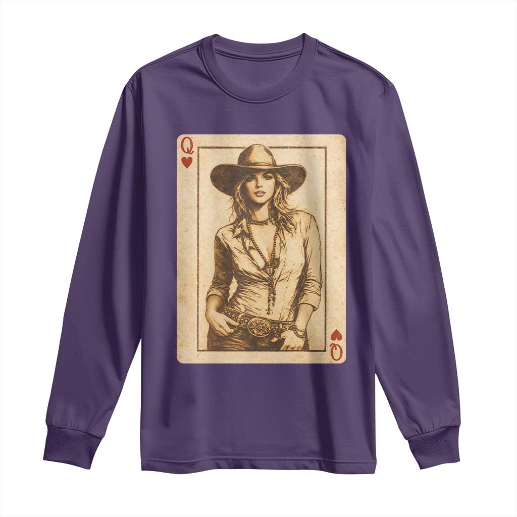 Funny Western Valentine Cowgirl Queen of Hearts Card Long Sleeve Shirt TS11 Purple Print Your Wear
