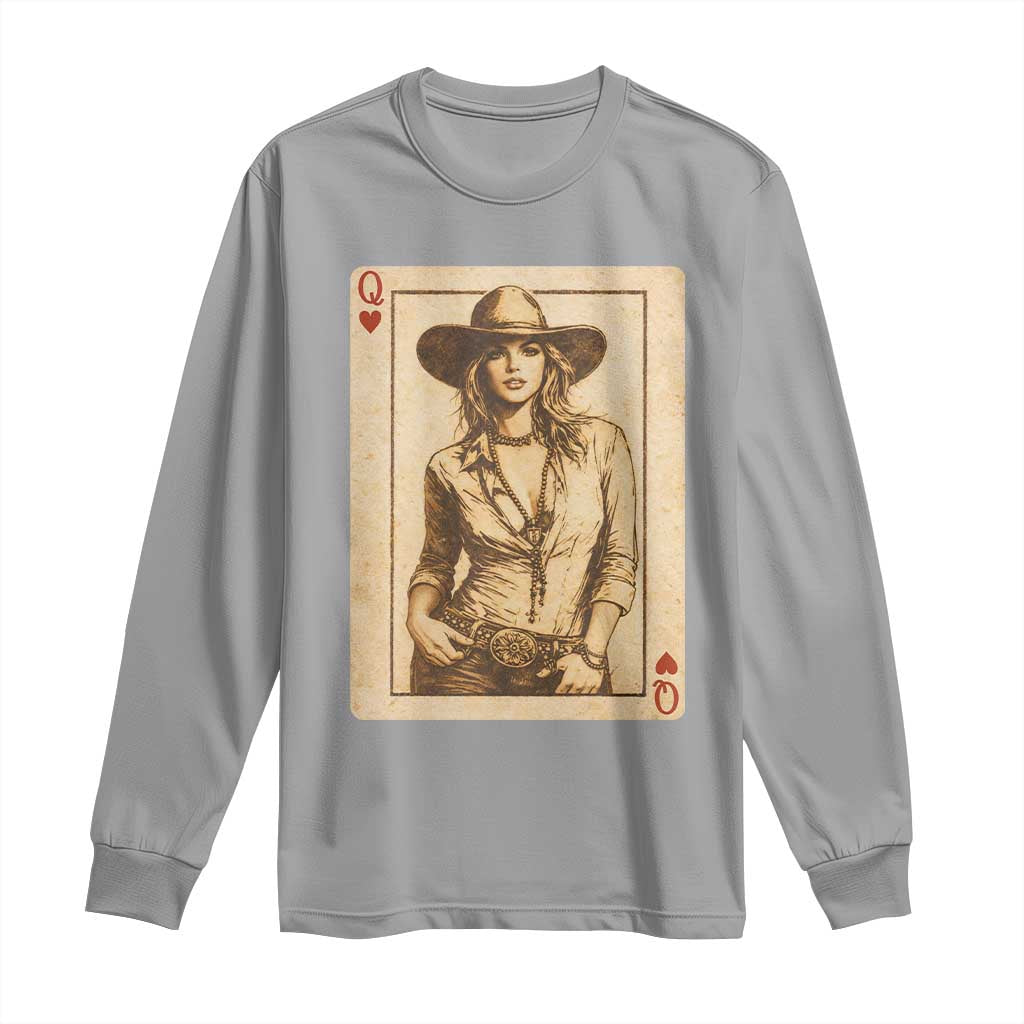Funny Western Valentine Cowgirl Queen of Hearts Card Long Sleeve Shirt TS11 Sport Gray Print Your Wear