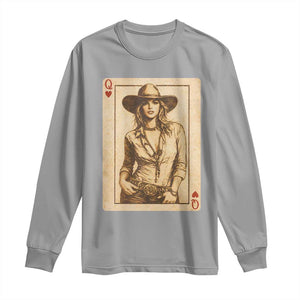 Funny Western Valentine Cowgirl Queen of Hearts Card Long Sleeve Shirt TS11 Sport Gray Print Your Wear