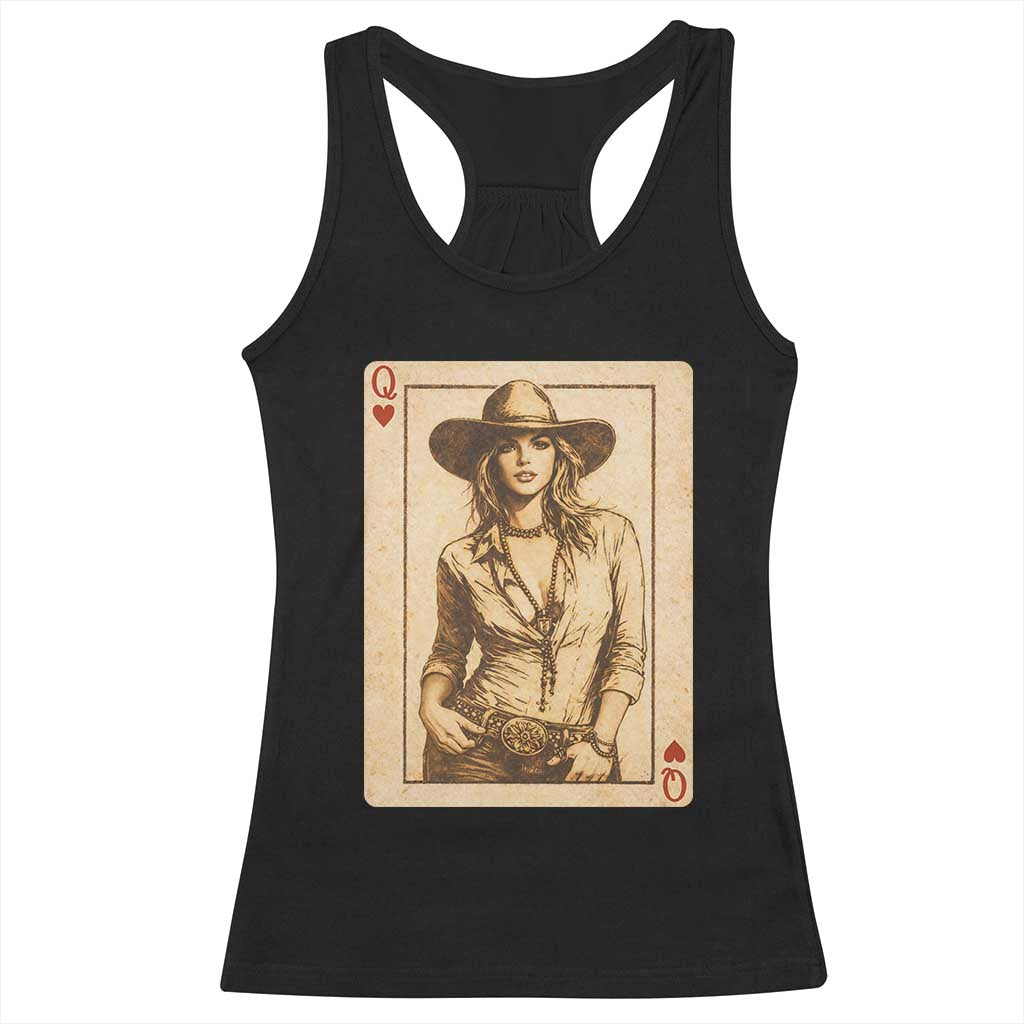 Funny Western Valentine Cowgirl Queen of Hearts Card Racerback Tank Top TS11 Black Print Your Wear