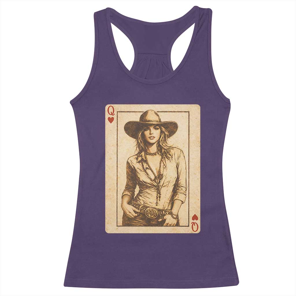 Funny Western Valentine Cowgirl Queen of Hearts Card Racerback Tank Top TS11 Purple Print Your Wear