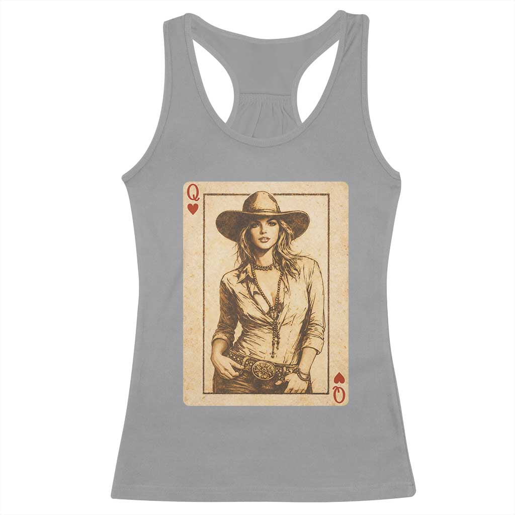 Funny Western Valentine Cowgirl Queen of Hearts Card Racerback Tank Top TS11 Sport Gray Print Your Wear