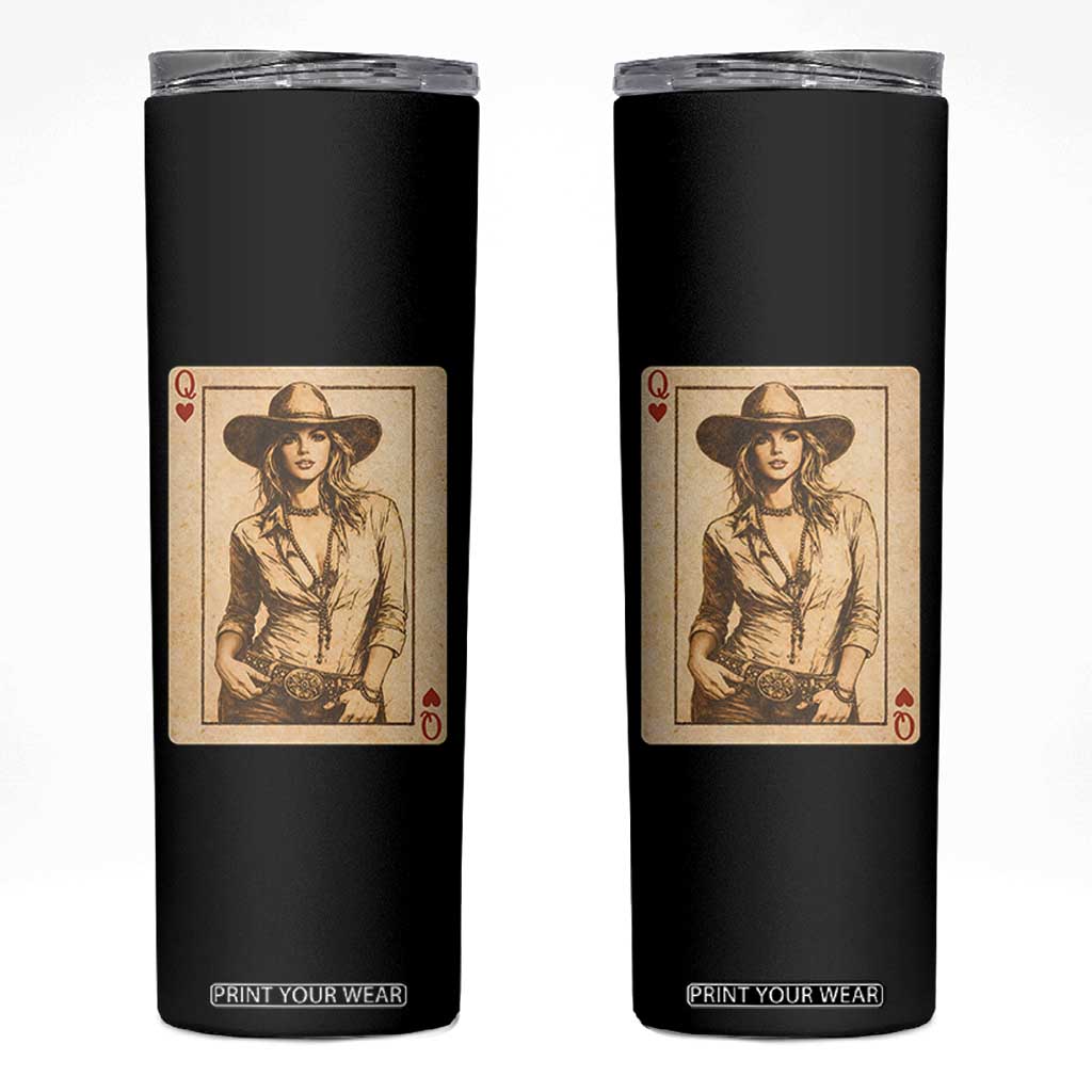 Funny Western Valentine Cowgirl Queen of Hearts Card Skinny Tumbler TS11 Black Print Your Wear