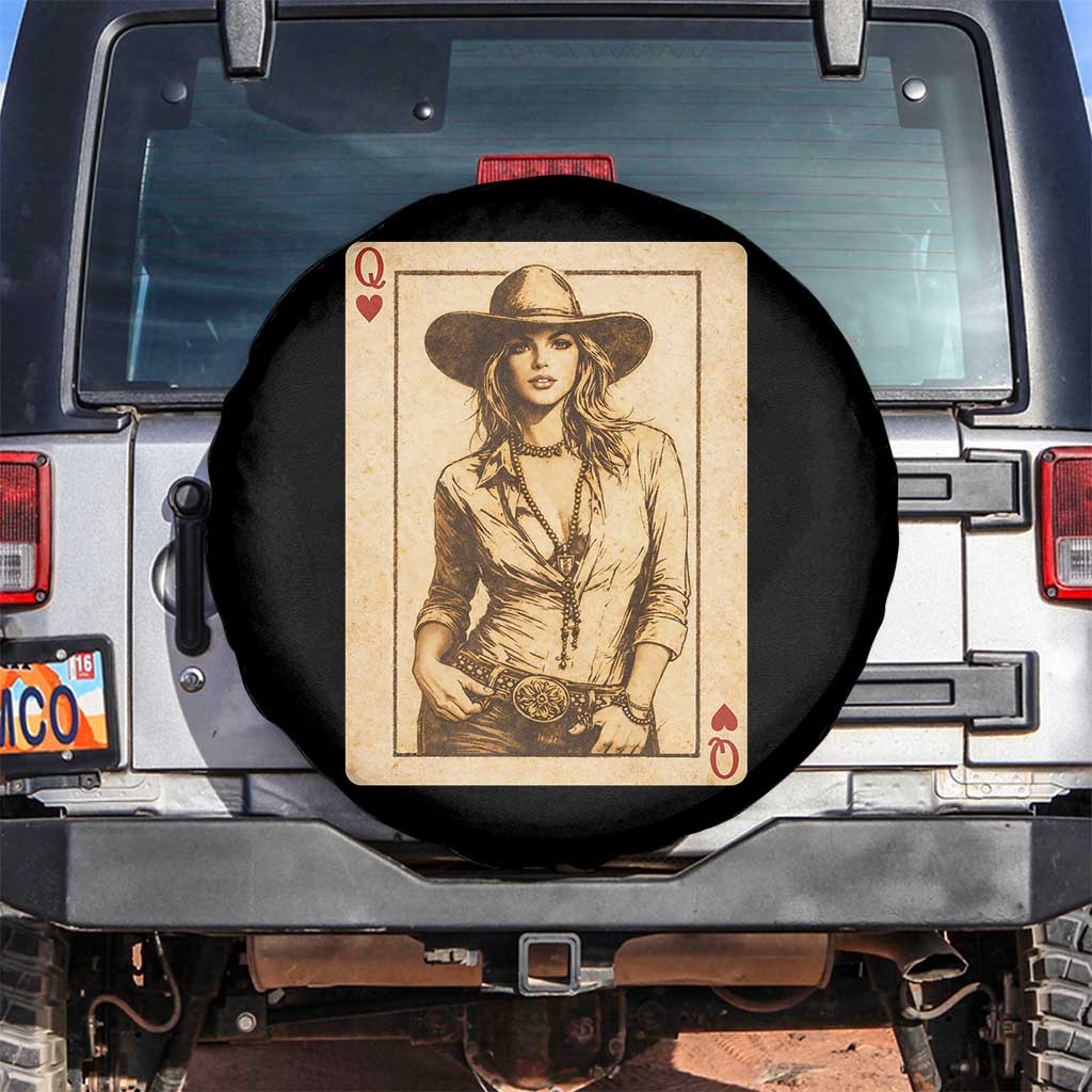 Funny Western Valentine Cowgirl Queen of Hearts Card Spare Tire Cover TS11 No hole Black Print Your Wear