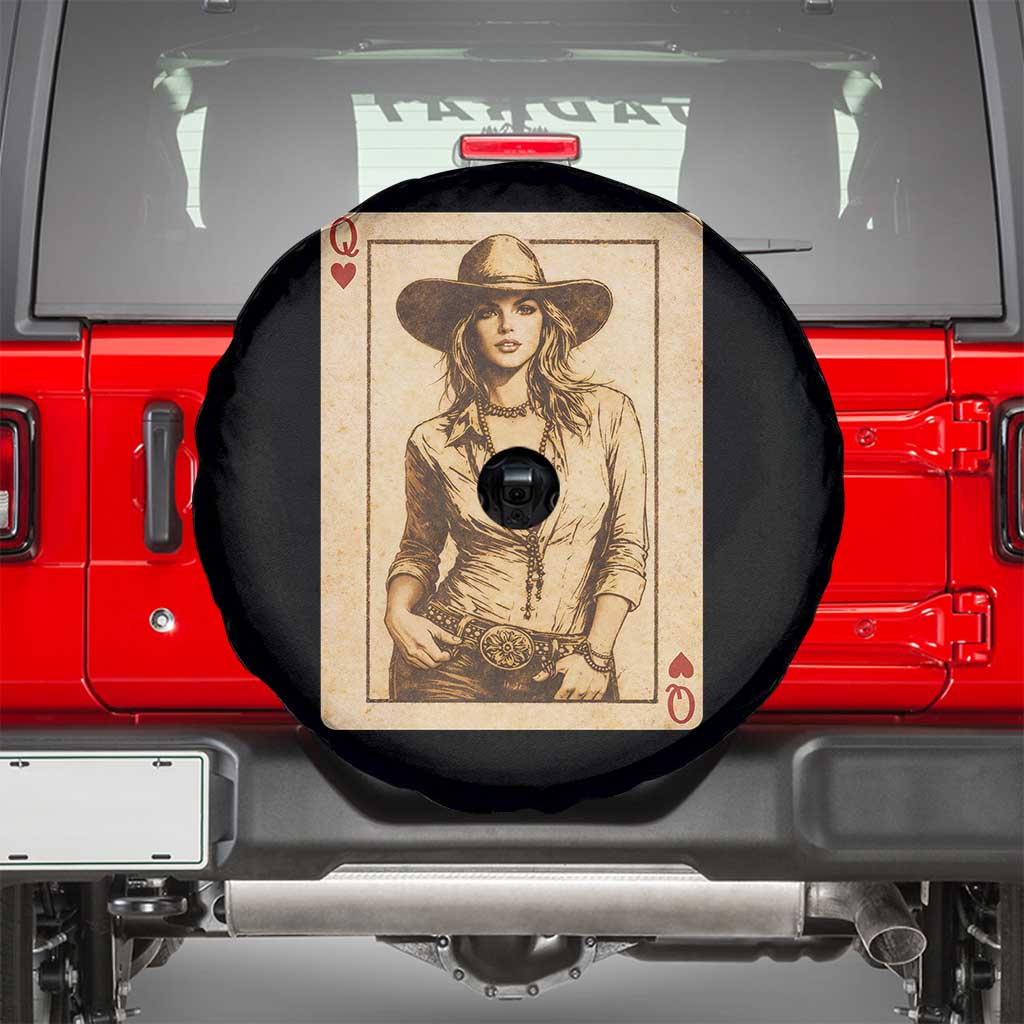Funny Western Valentine Cowgirl Queen of Hearts Card Spare Tire Cover TS11 Black Print Your Wear