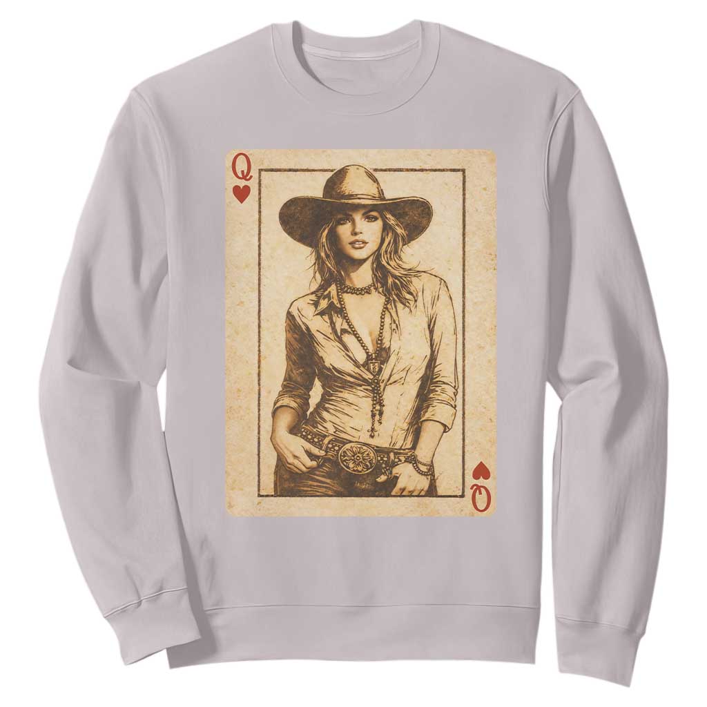 Funny Western Valentine Cowgirl Queen of Hearts Card Sweatshirt TS11 Ice Gray Print Your Wear