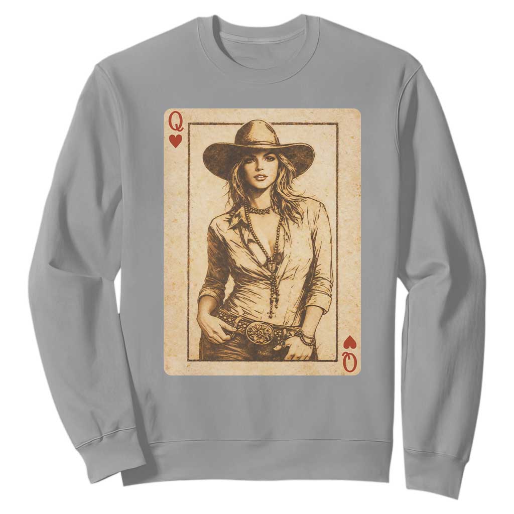 Funny Western Valentine Cowgirl Queen of Hearts Card Sweatshirt TS11 Sport Gray Print Your Wear