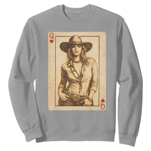 Funny Western Valentine Cowgirl Queen of Hearts Card Sweatshirt TS11 Sport Gray Print Your Wear
