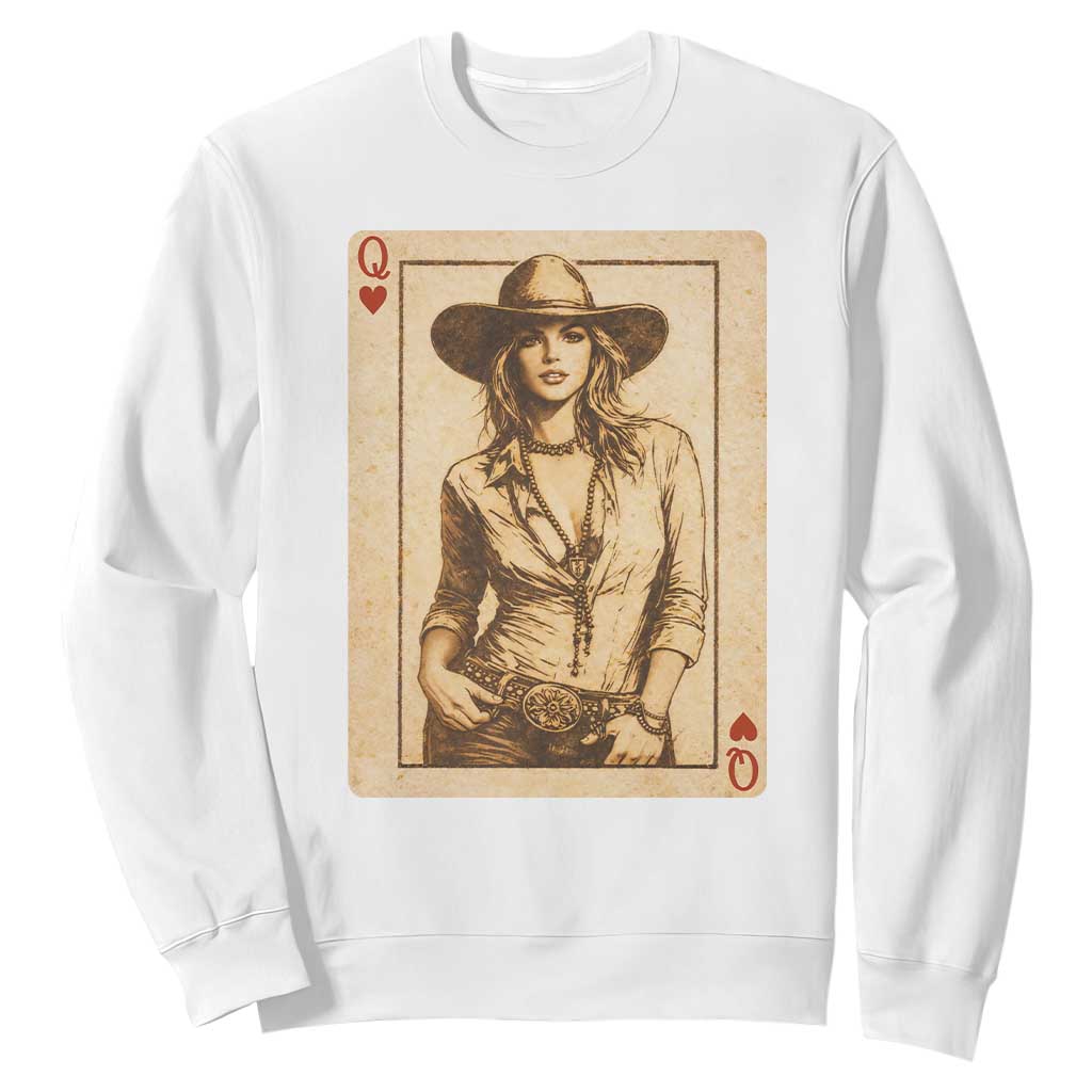 Funny Western Valentine Cowgirl Queen of Hearts Card Sweatshirt TS11 White Print Your Wear