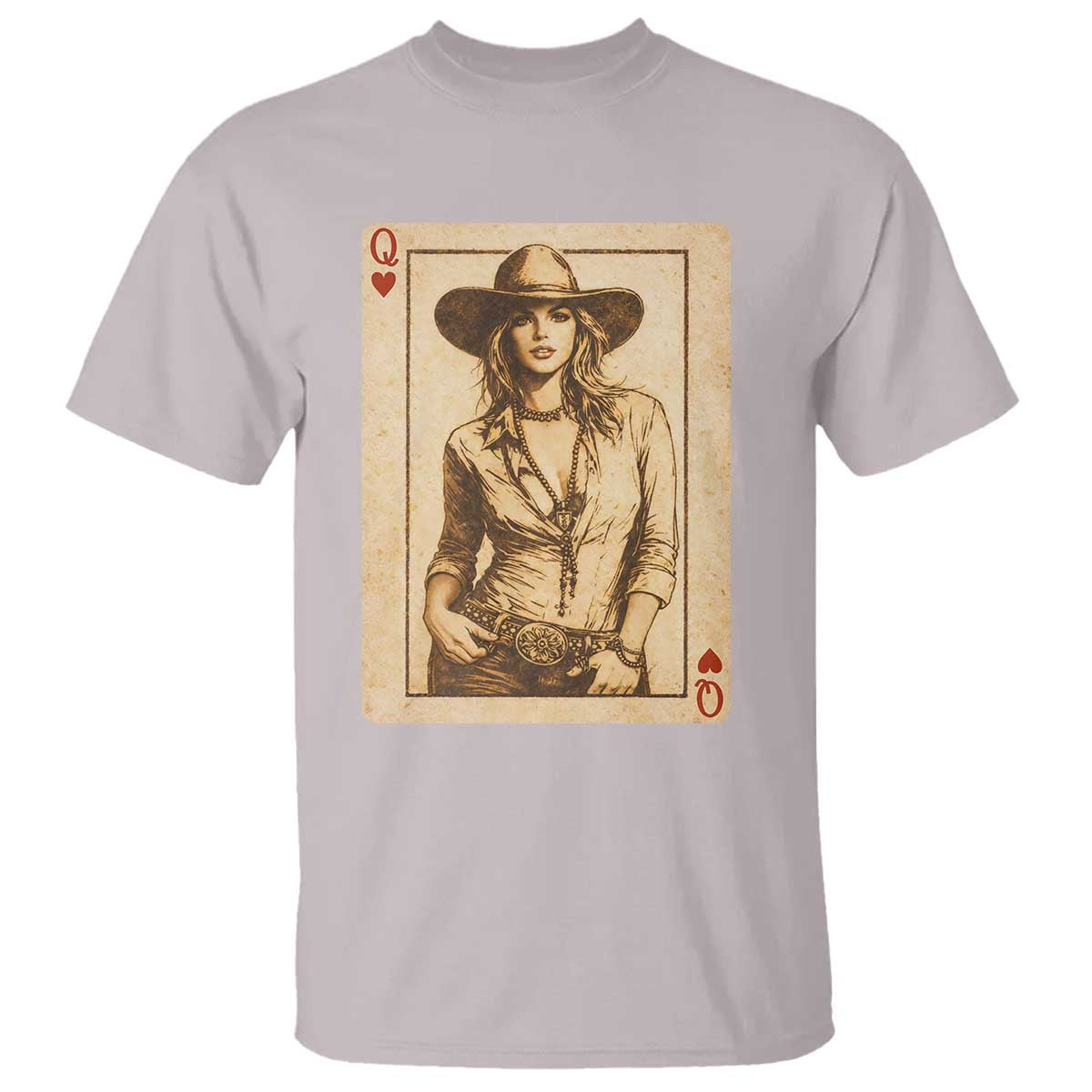 Funny Western Valentine Cowgirl Queen of Hearts Card T Shirt TS11 Ice Gray Print Your Wear