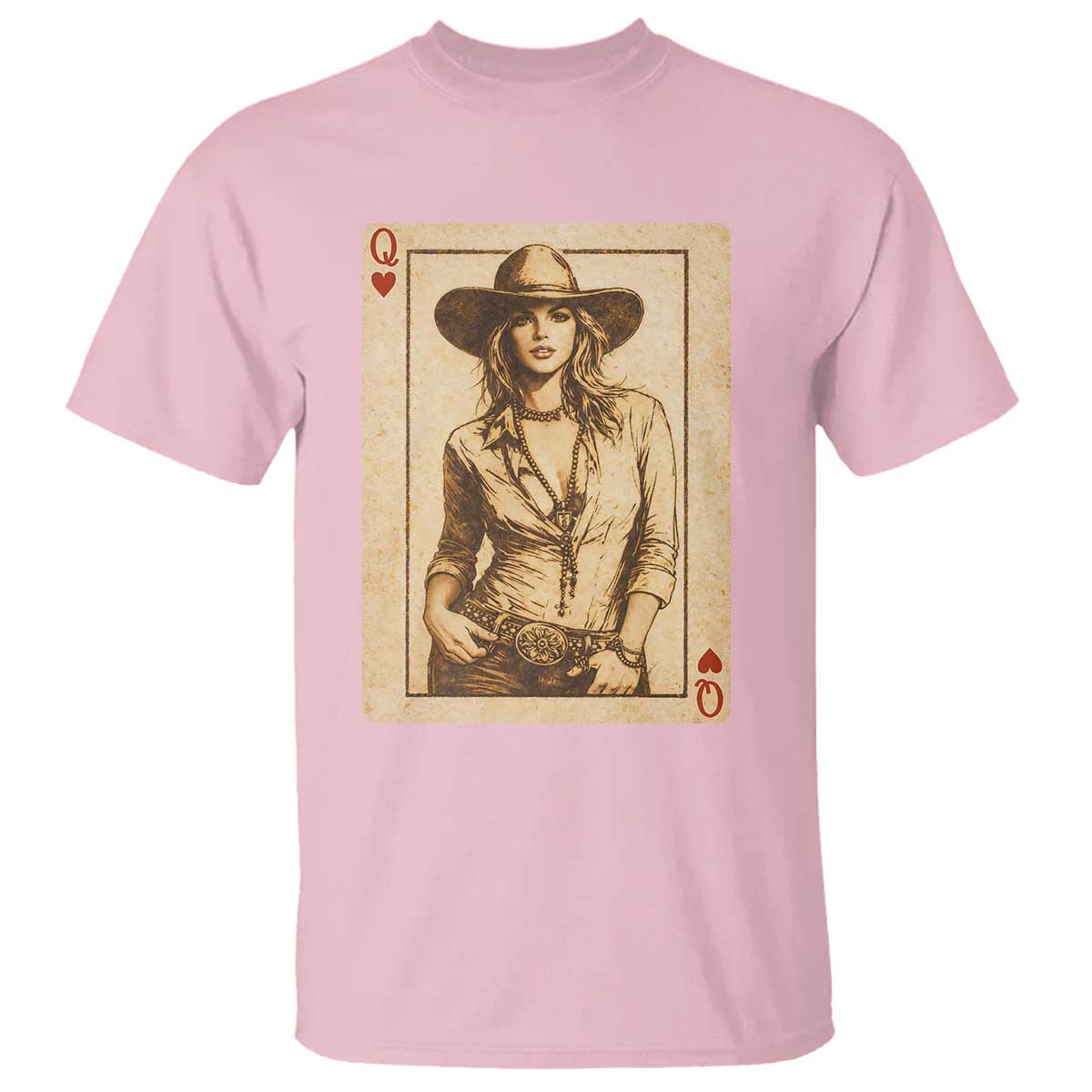 Funny Western Valentine Cowgirl Queen of Hearts Card T Shirt TS11 Light Pink Print Your Wear