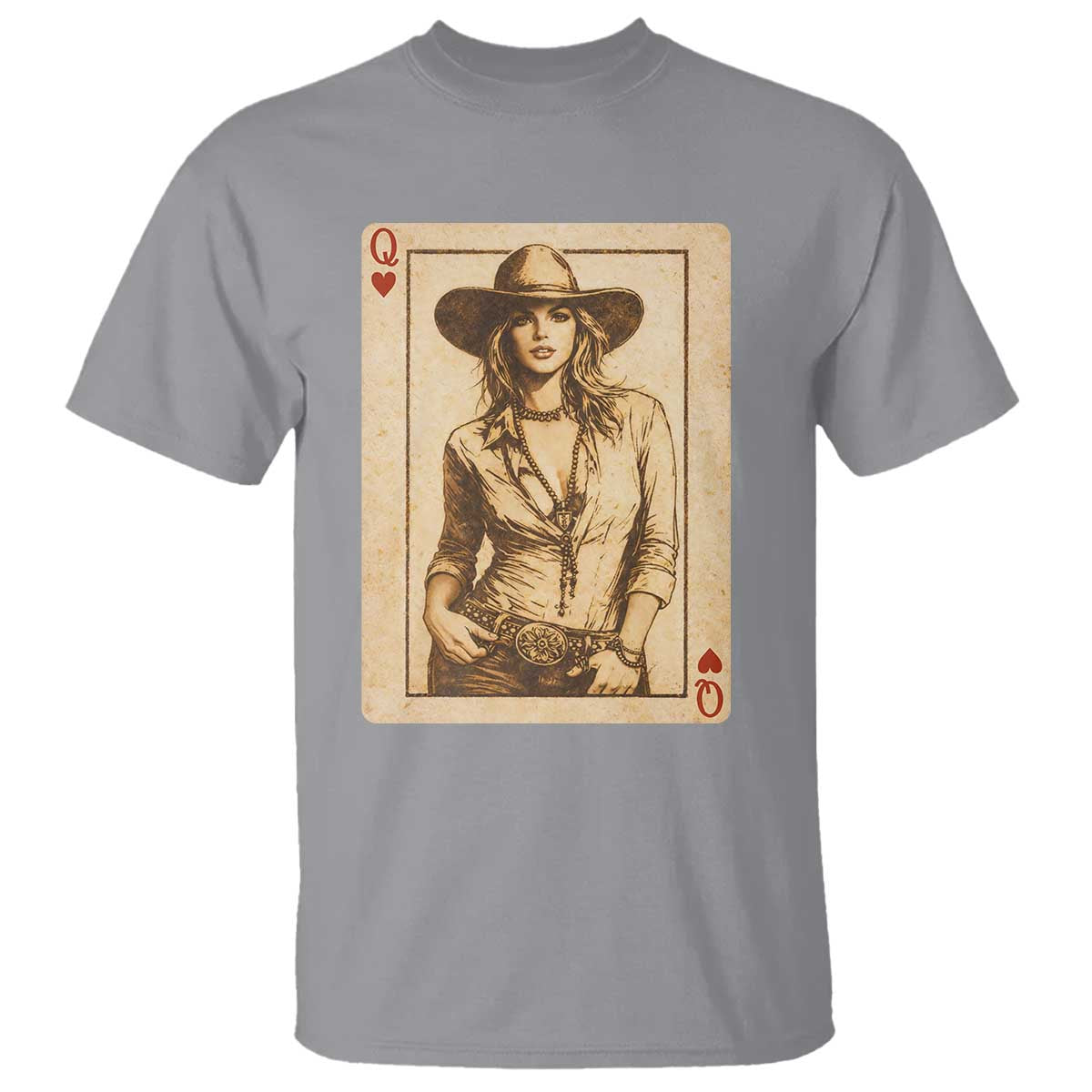 Funny Western Valentine Cowgirl Queen of Hearts Card T Shirt TS11 Sport Gray Print Your Wear