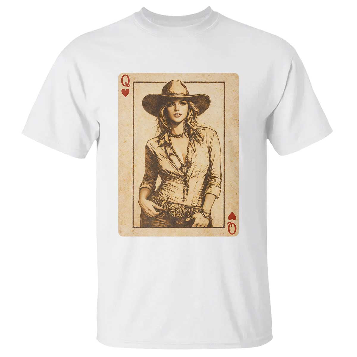 Funny Western Valentine Cowgirl Queen of Hearts Card T Shirt TS11 White Print Your Wear