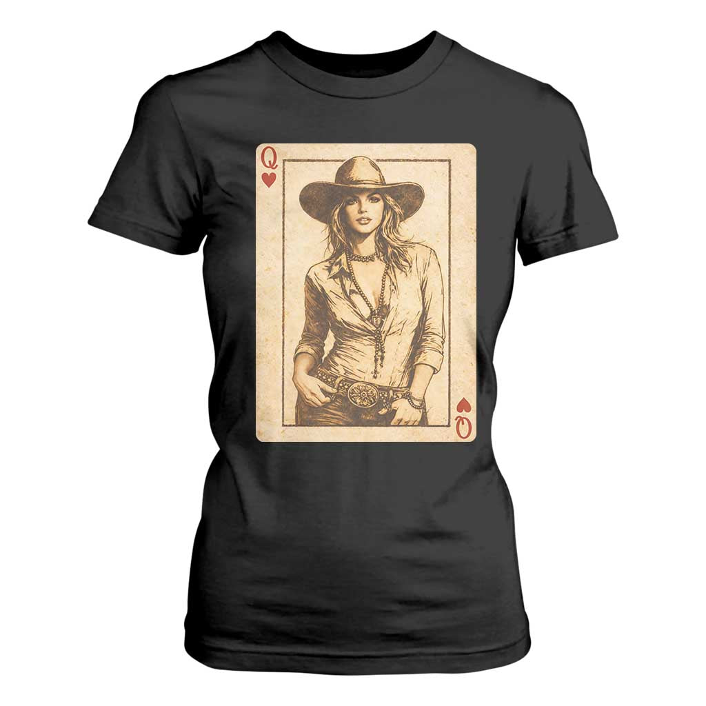 Funny Western Valentine Cowgirl Queen of Hearts Card T Shirt For Women TS11 Black Print Your Wear