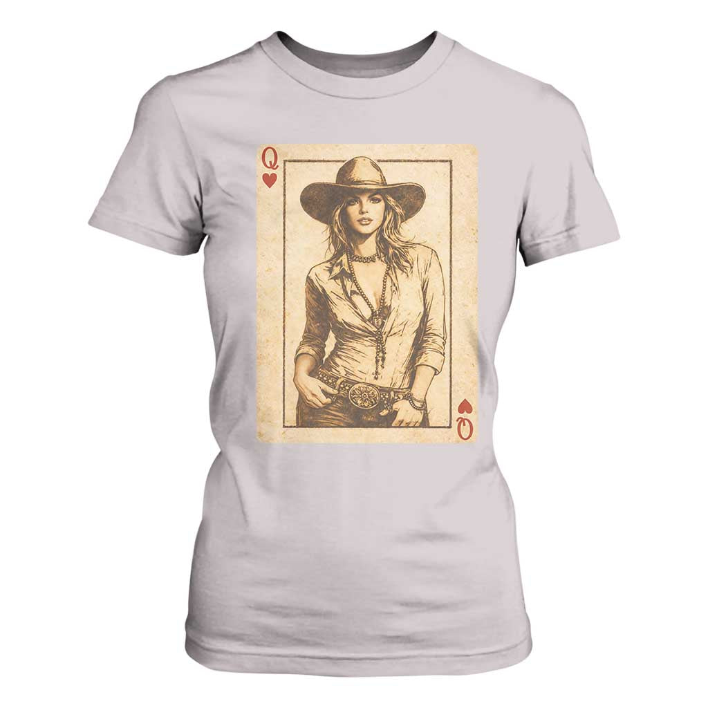 Funny Western Valentine Cowgirl Queen of Hearts Card T Shirt For Women TS11 Ice Gray Print Your Wear